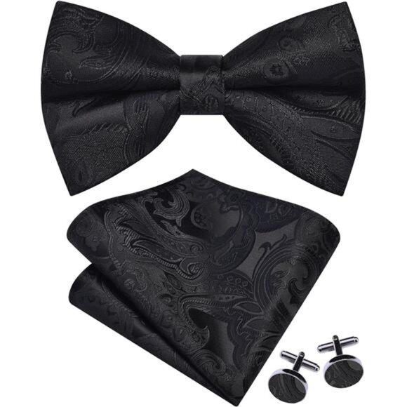 Other - Mens Paisley Pre-Tied Bow Tie Handkerchief Jacquard Woven Adjustable